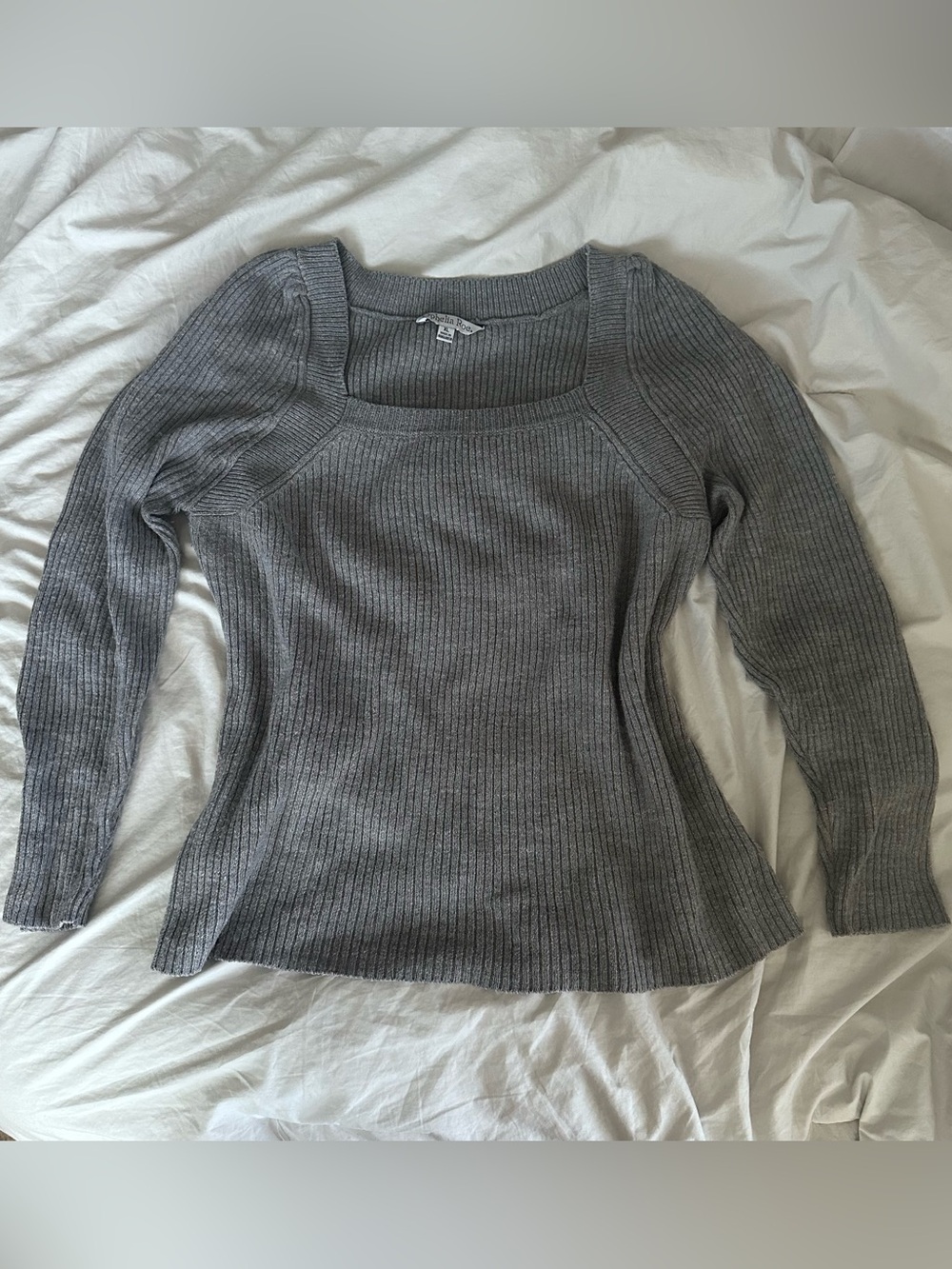 Grey square neck knit sweater